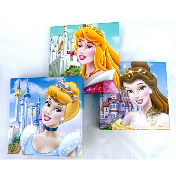 3pk Princess Wall ARt - Princess Wall Decor - Aurora Belle And Cinderella  Wall Art