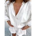 thumbnail image 4 of Women'S Shorts Set, Two-Piece, Long-Sleeved Tie-Dress Top and Ruffled Boxer Shorts, Matching Casual Set White L, 4 of 8