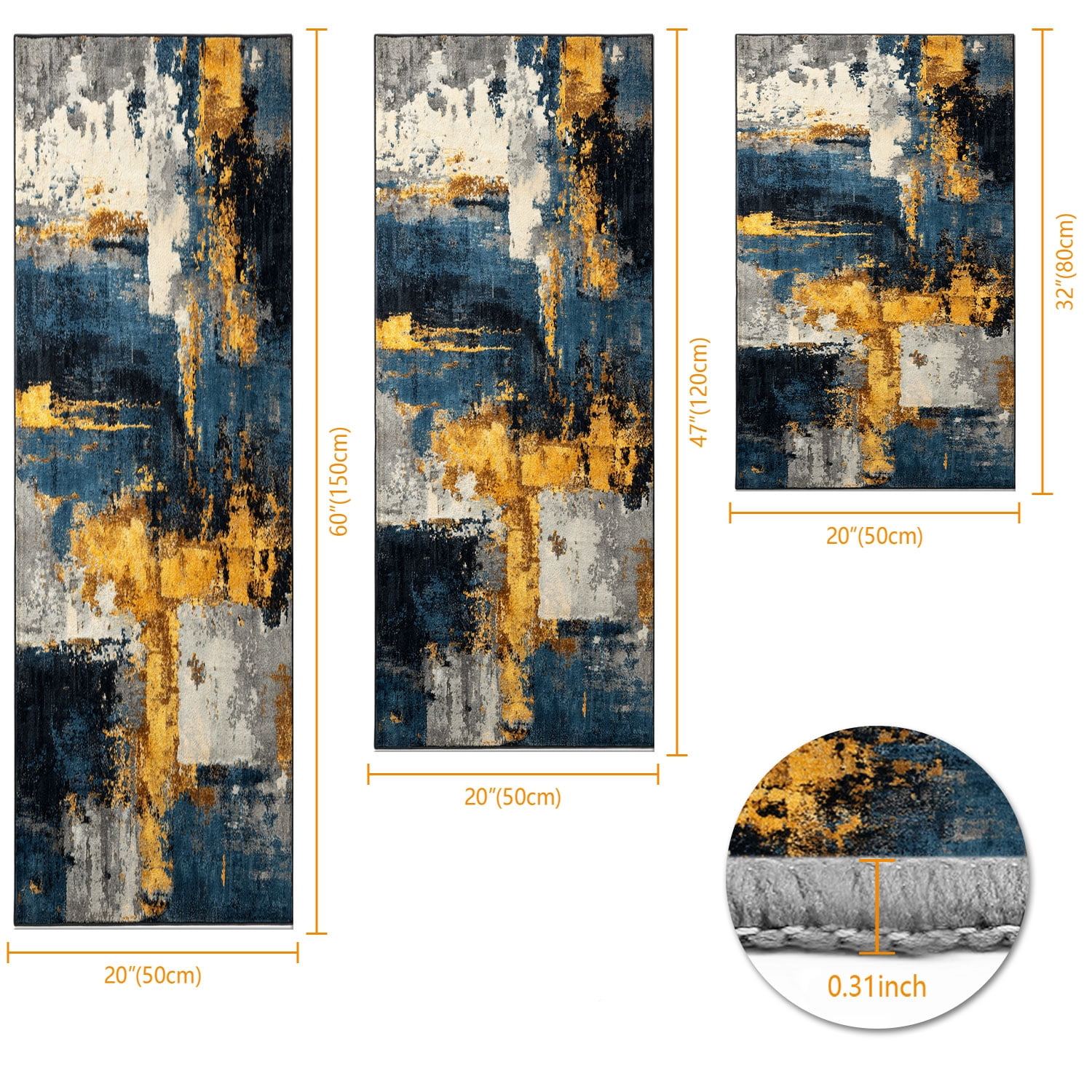 3 Piece Kitchen Rug Set, Abstract Pattern Kitchen Hallway Rug, Soft And Comfortable, Suitable For Sinks, Floors, Entrances, Hallways And Bathrooms