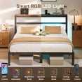 thumbnail image 6 of E-motie Full Size Bed Frame with Storage Headboard, Heavy Duty Platform Bed Frame with Charging Station and LED Light, Easy to Assemble, No Box Spring Required, Black, 6 of 9