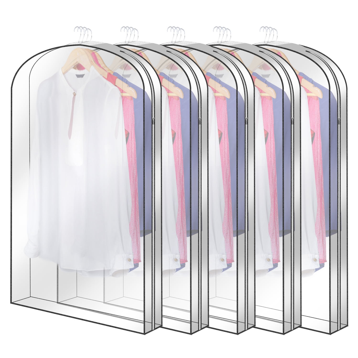Clear Garment Bags for Hanging Clothes 5 Pack 60" Suit Bags for Closet Storage Plastic Dustproof Suit Cover Bags Clothes Protectors Bag with Zipper for Coats Jackets Shirts L Size