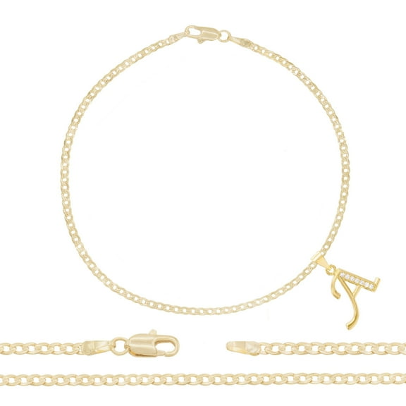 BEBERLINI Women Letter A CZ Charm Anklet 14K Gold Filled Cuban Link Ankle Bracelet Jewelry