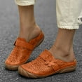 thumbnail image 2 of JeashCHAT Womens Mules Slip on Comfy Summer Sandals Closed Toe Wedge Slide Sandals Vintage Hollow Out Flower Sandals (Orange), 2 of 3