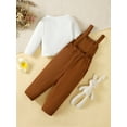thumbnail image 3 of Kucnuzki 18 Months Baby Girl Winter Outfits Pants Sets 24 Months Long Sleeve Pure White Pull-Over Suspender Embroidered Overalls Pants 2PCS Set Brown, 3 of 7