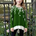 thumbnail image 2 of aohooy Girls Tops Full Sleeve Long Sleeve Crewneck Tunic Lace Trim Hem Blouses Cute Boho Fall Pullover Printed Loose Soft Tees Army Green,12-13Years, 2 of 6