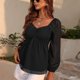 thumbnail image 1 of Tops Con Cuello En V Para Mujer, Blusa De Manga Larga De Material De Gasa Con Estampado De Puntos Elásticos Encantadores Para Vacaciones En La Oficina, 1 of 6