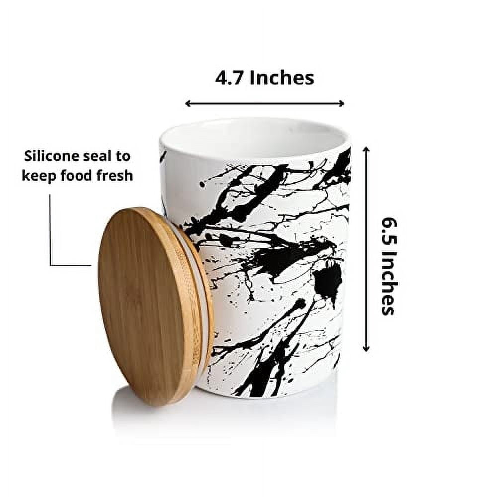 ARTHAUSEN Ceramic Storage Jar Canister - Airtight Bamboo Lid w/Silicone Seal - Modern Design for Kitchen Counter or Bathroom (Black Splatter 1080mL)