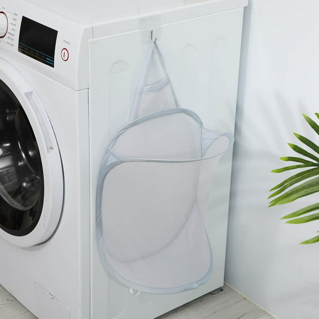 Fiudx Cesta de Lavandería para Colgar En La Pared, Plegable, con Diseño de Malla, Transpirable y Resistente, con Gancho Autoadhesivo para Una Fácil Instalación, Ahorra Espacio, para Uso Doméstico, 40