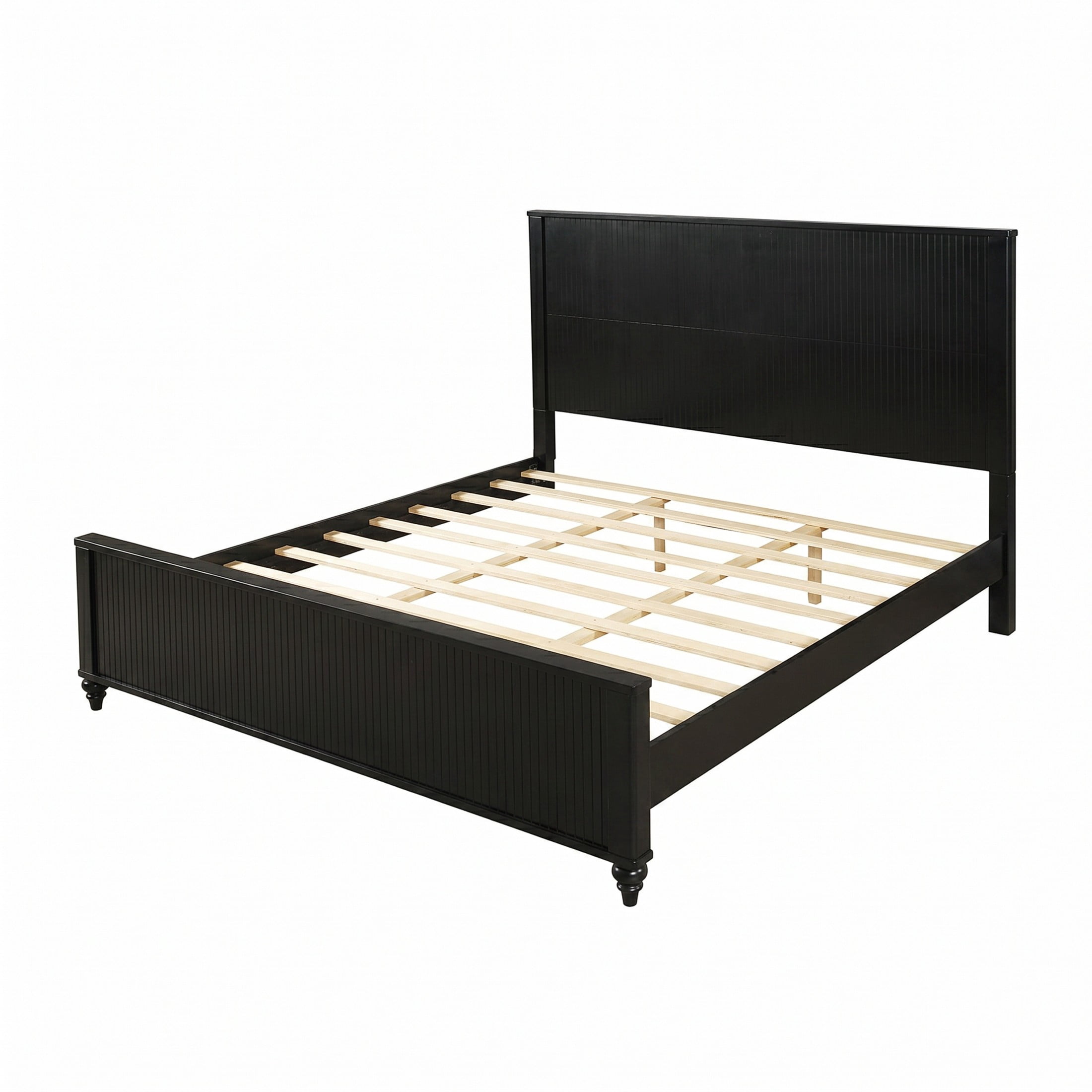 Christopher Knight Home Modern Wooden King Bed Frame with Grooved Headboard and Footboard, Black