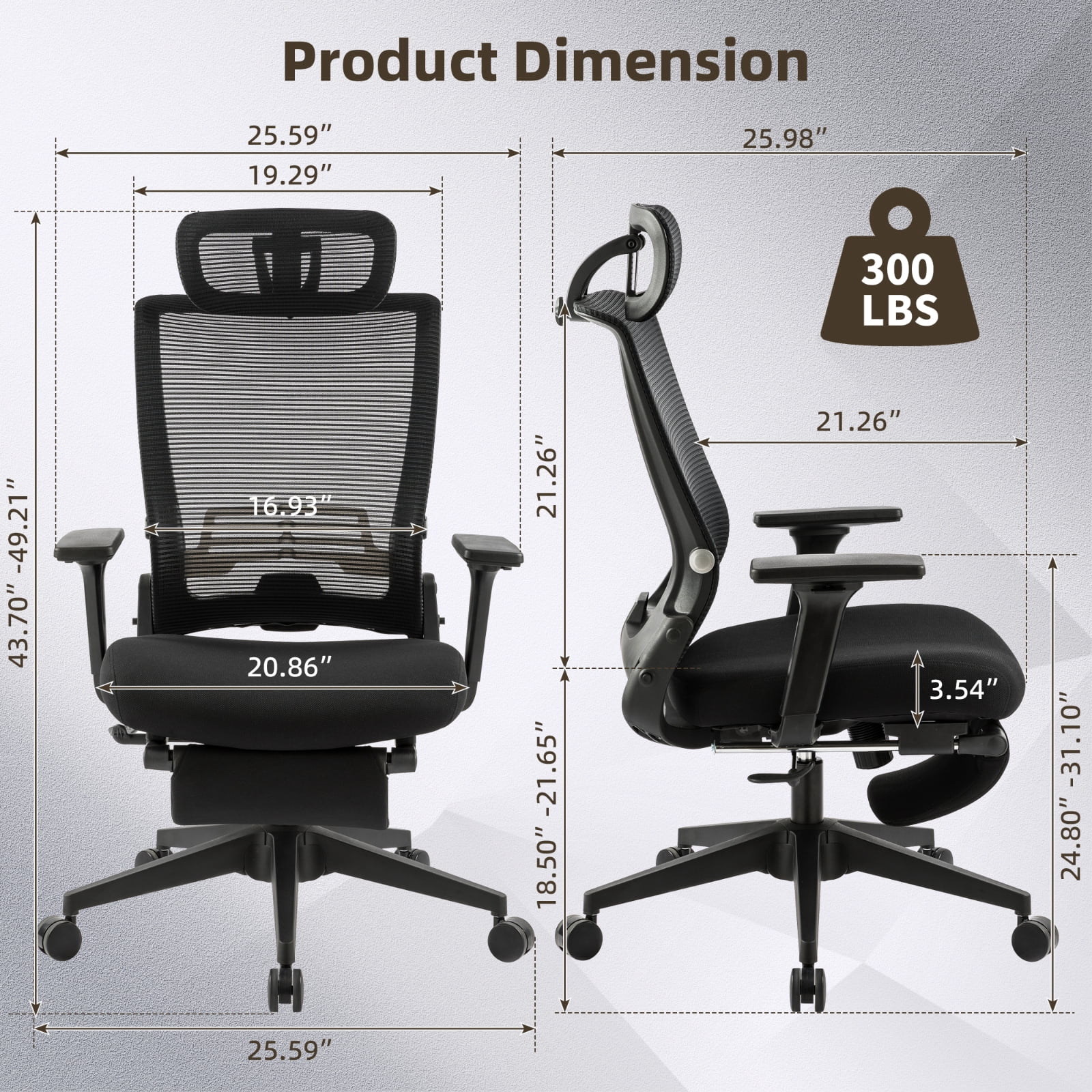 Hforesty Black Foldable Office Chair with Footrest – Ergonomic Mesh Computer Chair, Lumbar Support, Swivel Tilt, 300lbs