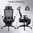 thumbnail image 3 of Hforesty Black Foldable Office Chair with Footrest – Ergonomic Mesh Computer Chair, Lumbar Support, Swivel Tilt, 300lbs, 3 of 8