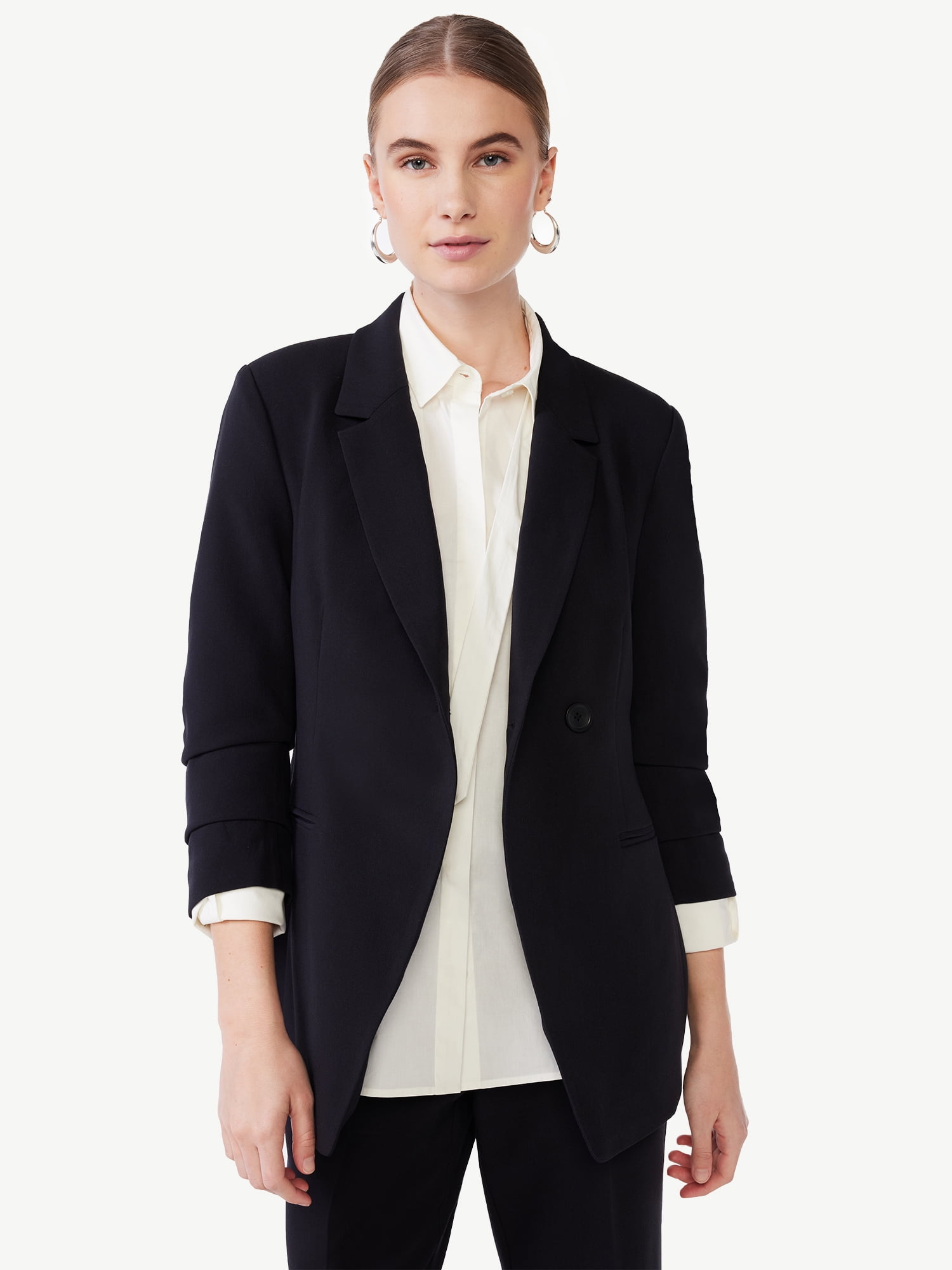 Scoop Women's Scrunch Sleeve Relaxed One Button Blazer, Sizes XS-XXL ...