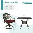 thumbnail image 6 of MEETWARM 5-Piece Outdoor Patio Dining Set, All-Weather Cast Aluminum Patio Conversation Set for Backyard Garden Deck with 4 Cushions Swivel Rocker Chairs and 35.4" Square Table, Chili Red, 6 of 7