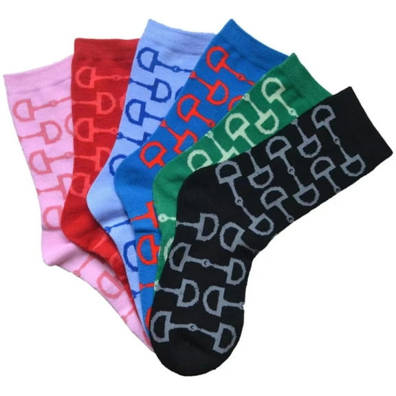 AWST Int'l Snaffle Bits Crew Socks- 6 Pack- Assorted Colors