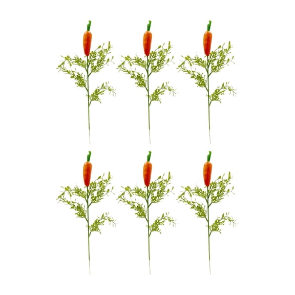 6 Pack Easter Carrot Floral Picks – Spring Greenery Stems with Artificial Carrots, Festive Wreath & Tabletop Decor Accents - 13.7 inch