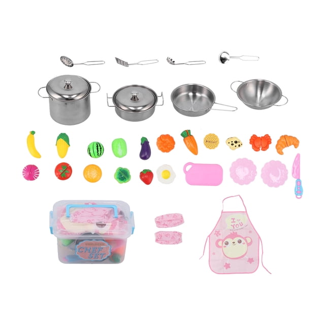 Utensilios de cocina de acero inoxidable, cocina para niños, juego de simulación, cocina para niños, juguetes para juego de imitación, utensilios de cocina, juego de construcción robusta