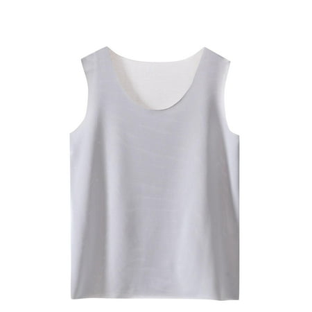 Npasoilc Summer Ice Silk Shirts for Teenage Trendy Sleeveless Round Neck Seamless Vest Cooling Breathable Blouse Tops Casual Loose Pullover Base Shirts