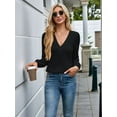 thumbnail image 6 of Womens V Neck Long Sleeve Tops Dressy Casual Fall Shirts Puff Sleeve Loose Tunic Trendy Tops Blouses Black S, 6 of 9
