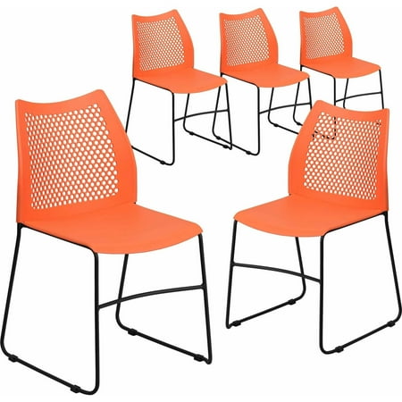 Stacked Base - Flash Furniture 5-Pack HERCULES Series 661 lb Capacity Sled Base Stack Chair with Air-Vent Back, Multiple Colors