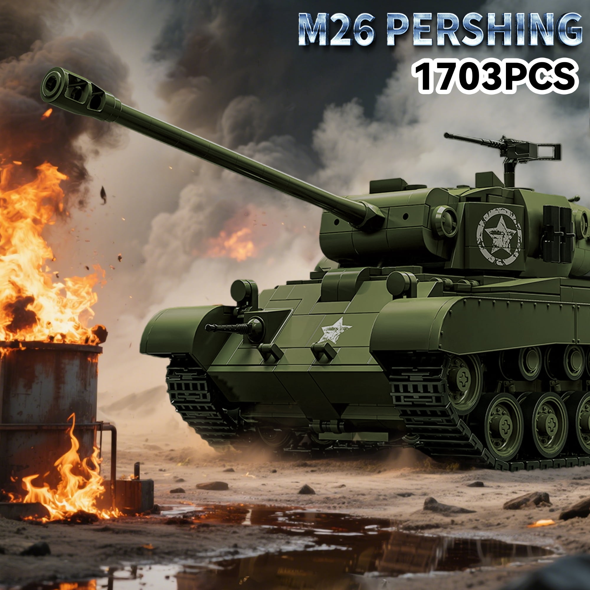 GZBrick WWII US Army M26 Pershing Tank Building Sets Military Toy for Adults Boy Compatible with Lego 1703PCS