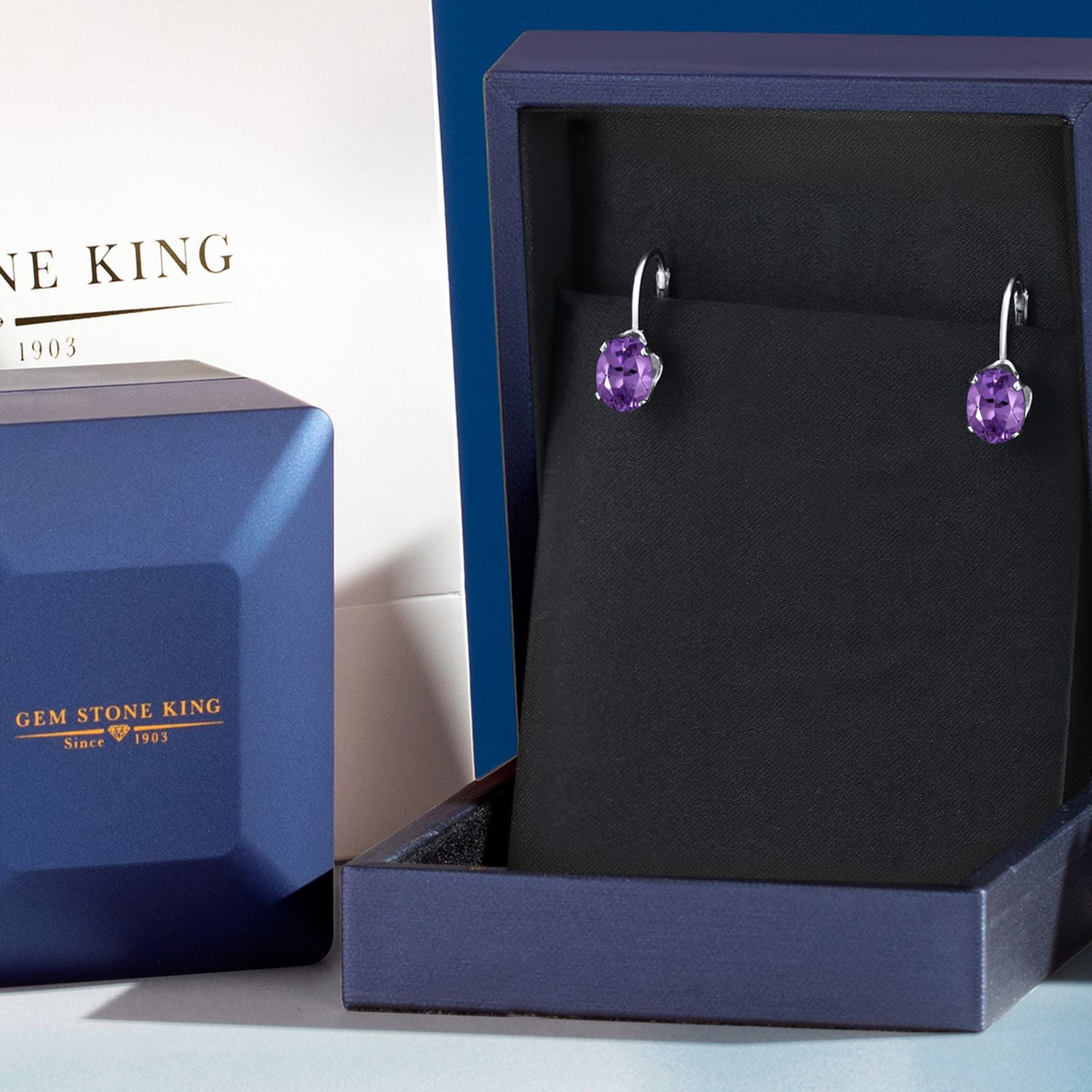 Gem Stone King 925 Sterling Silver Purple Amethyst Earrings for Women (2.20 Cttw, Gemstone Birthstone, Oval 8X6MM)