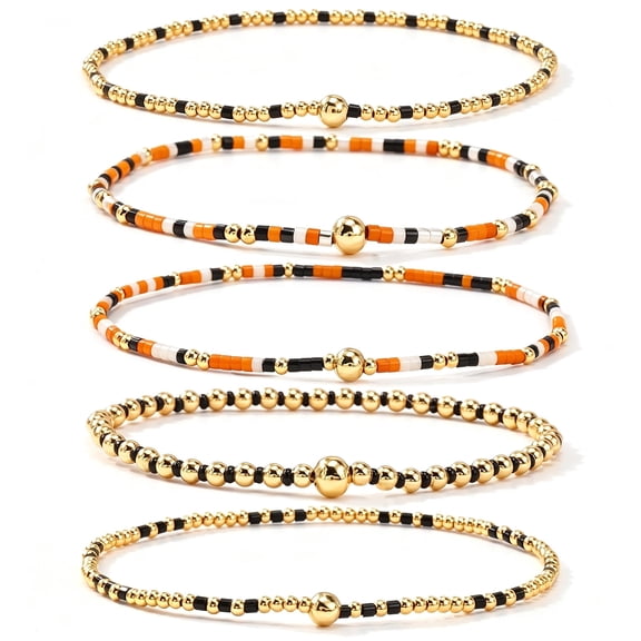 Halloween Bracelet Set for Women - Brass Beaded Stackable Jewelry, Stretch Gift for Holiday Party