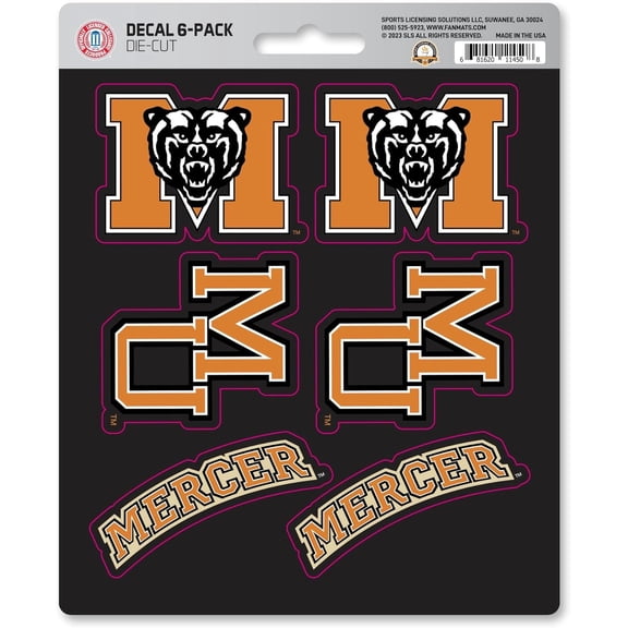 Mercer University Bears 6-Piece Decal Sticker Set, 5x6 Inch Sheet, Gift for football fans for any hard surfaces around home, automotive, personal items