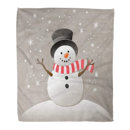 SIDONKU Throw Blanket Warm Cozy Print Flannel Red Face Christmas Snowman and Snowflakes New Year Cute Comfortable Soft for Bed Sofa and Couch 50x60 Inches