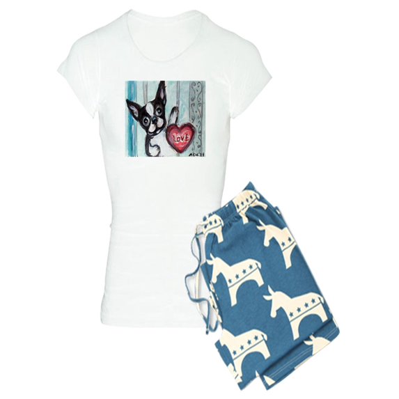 CafePress - Boston Terrier Heart Pajamas - Women's Light Pajamas