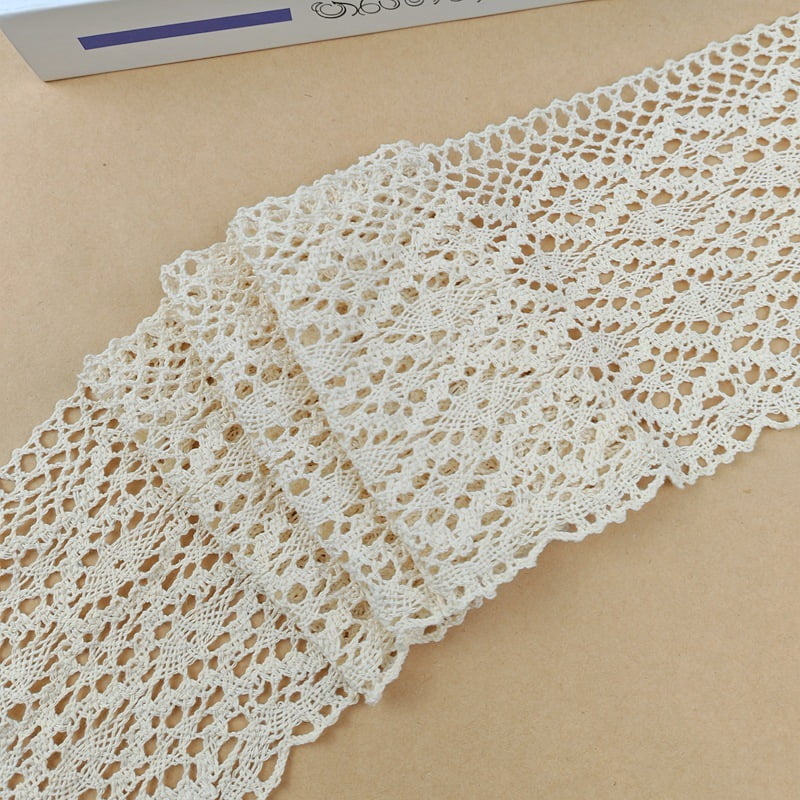 Beige Lace Ribbon 10 Yards Cotton Lace Trim Crochet Sewing Lace for Crafts, Gift Package Wrapping, Bridal Wedding Decoration, Widen 5.1 inch,Style 4