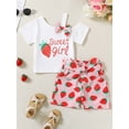 thumbnail image 2 of CARETOO Toddler Girl Summer Short-Sleeve One Shoulder Casual Tops Shorts 95% Cotton 3PCS Set 1-5T, 2 of 13