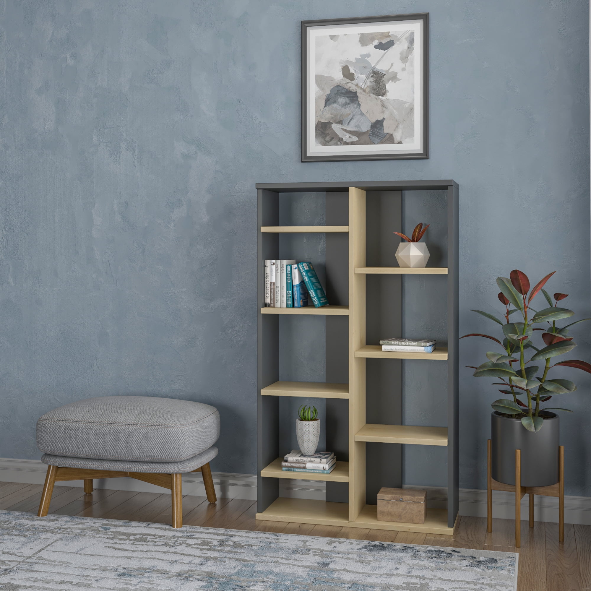 Ada Home Decor Keota Multiple Tier Open Shelf Modern Bookcase, Anthracite/Oak