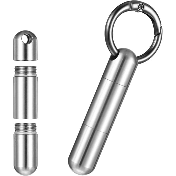 2 Compartment Stainless Steel Pill Case Keychain for Adults, Waterproof Mini Storage Container, Portable EDC Box for Travel, Purse & Outdoor