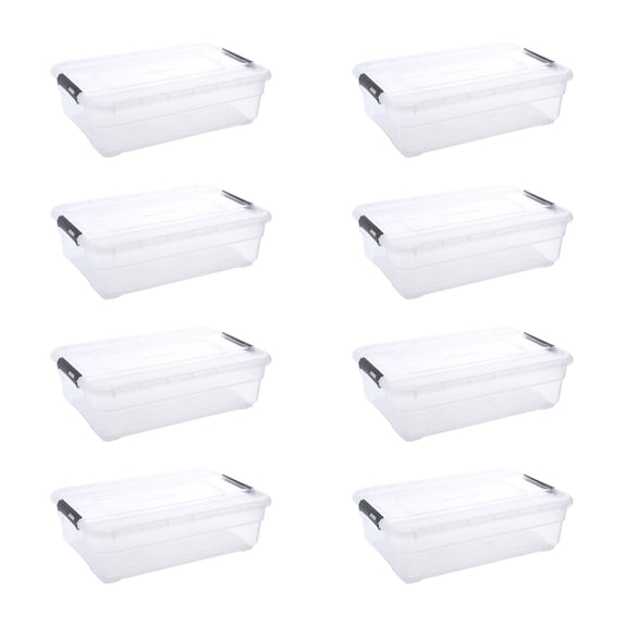 Ezy Storage Solutions 28 Qt Clear Plastic Underbed Storage Box with Latching Lids - Pack of 8