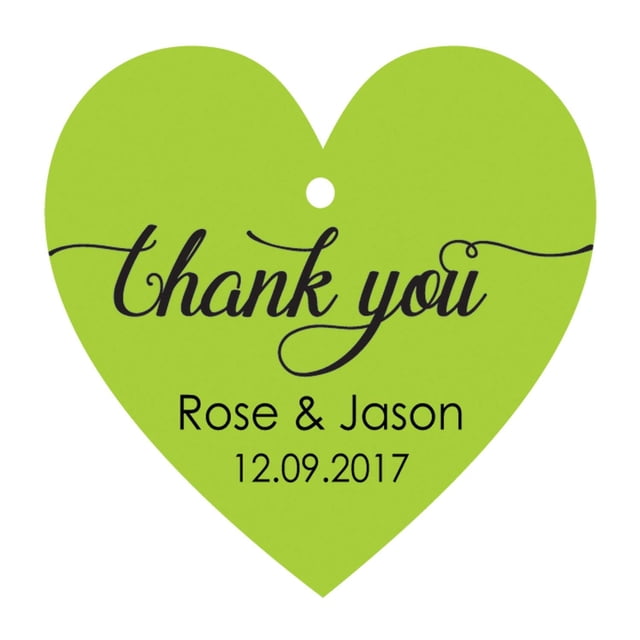 100 PCS Personalized Wedding Favor Gift Tags Thank You Custom Made Heart Shape Hang Tags