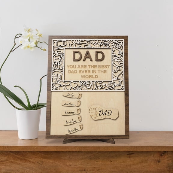 Wooden Dad Sign Decor Fathers Day tabletop decoration, Fist Bump Fathers Day Daddy Birthday Gifts From Son Daughter, Papa Plaque Table Desk Decorations for Home