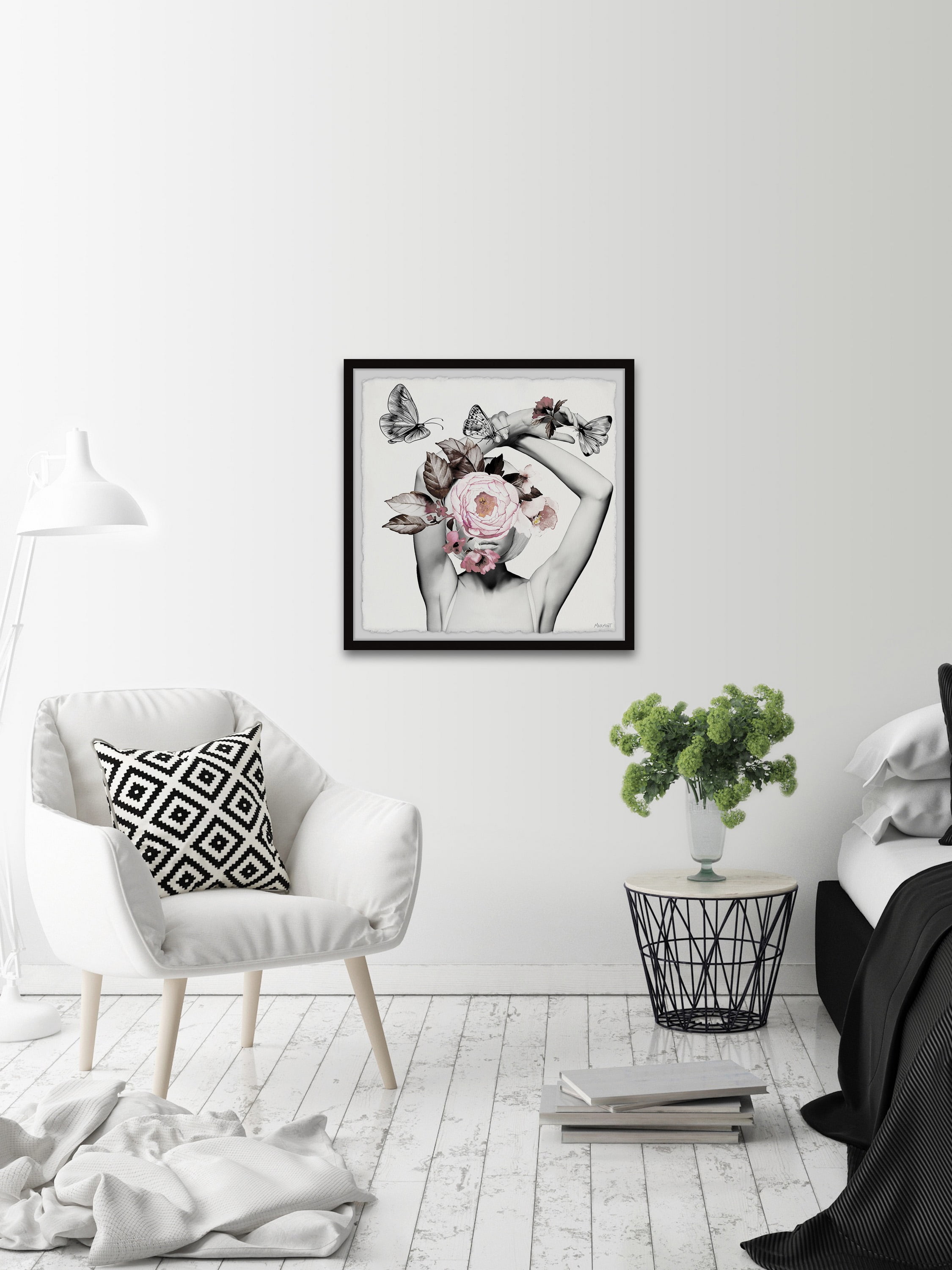 Bloom and Butterflies 32 in x 32 in Framed Painting Art Prints, by Marmont Hill