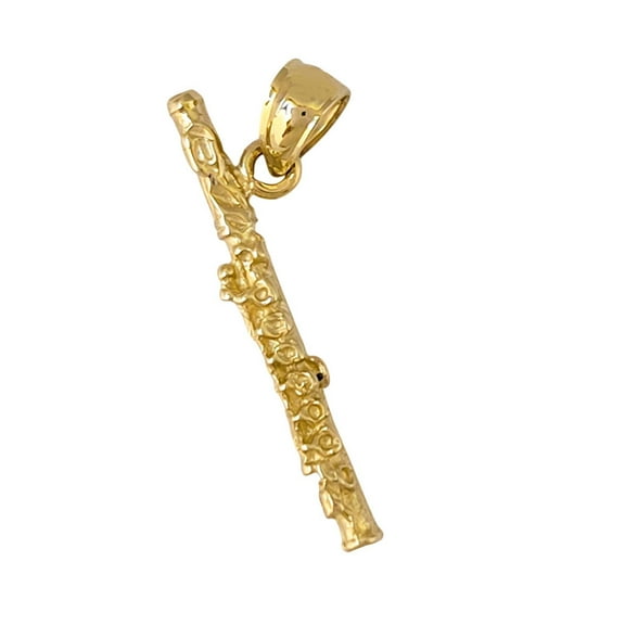 14k Yellow Gold Flute 3D Pendant/Charm, Made in USA
