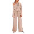 thumbnail image 3 of Fashnice Ensembles de Survêtements pour Femmes Col Rond Ensemble de Jogging à Manches Longues Coupe Ample Haut Court Pantalon Grand Abricot TG, 3 of 4