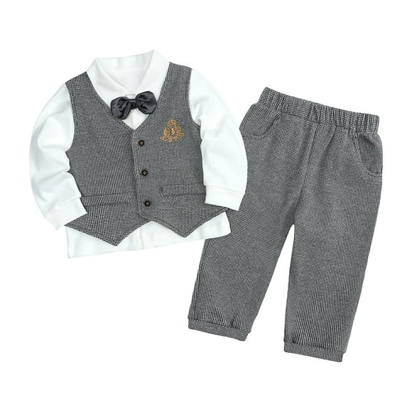 TBWNWG Boys Outfits & Set Toddler Kids Baby Boy Clothes Suit Gentleman Wedding Outfits Formal Dress Shirt Bowtie Vest Suspender Pants for,Sizes 9-12 Months