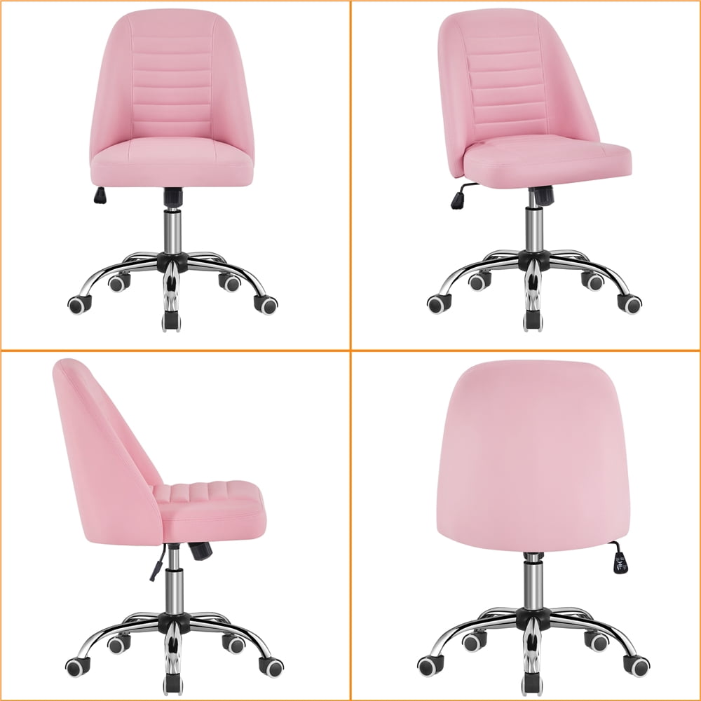 Yaheetech Faux Leather Mid Back Desk Chair with Wheels for Home Office, Pink