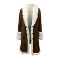 thumbnail image 4 of Women's Long Suede Jacket Fuzzy Lapel Open Front Long Cardigan Western Style Coat Brown XL, 4 of 5