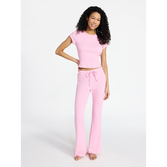 No Boundaries Ribbed Sleep Tee and Pants Set, 2-Piece, Women’s XXS-3X