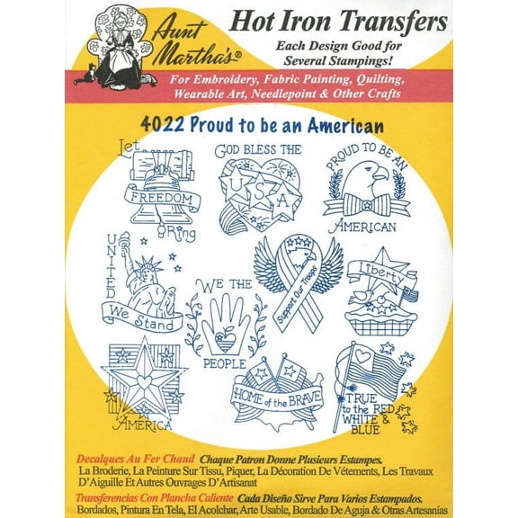 Aunt Martha's Proud To Be An American Hot Iron Embroidery Transfer