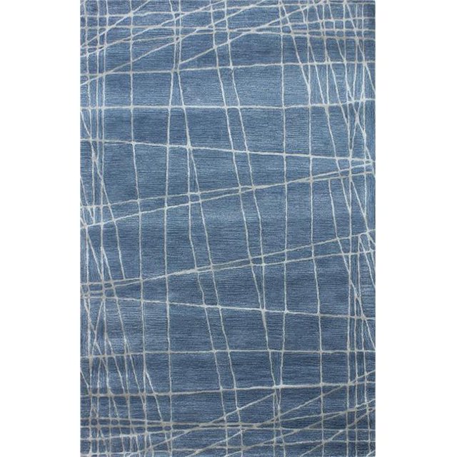 Bashian R129-AZ-6X9-HG312 Greenwich Collection Geometric Contemporary Wool & Viscose Hand Tufted Area Rug, Azure - 5 ft. 6 in. x 8 ft. 6 in.