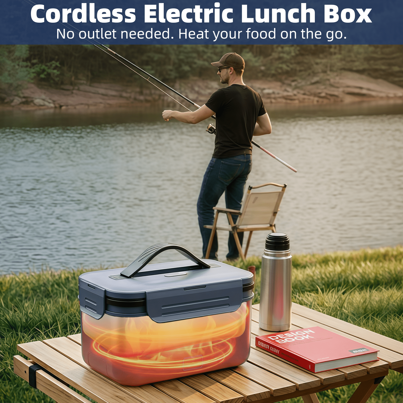 Cordless Electric Lunch Box for Adults, 8000mAh Rechargeable Auto Heated Lunch Box, 1.8L Portable Self-Heating Food Warmer for Office & Outdoor Use，70W Lonchera Eléctrica Portátil for Christmas White
