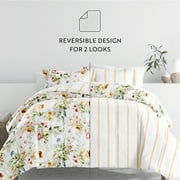 Comfort Canopy - TwinXL Bedding Bundle, Patterned Microfiber Comforter and Solid Sheet Set in Cabbage Chintz Floral Stripe Clay