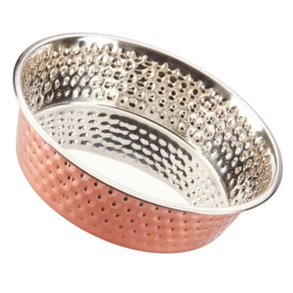 Dog Dish Stylish Hammered Copper Tone Stainless Honeycomb Design Non Skid Ring (Small - 1 Quart)