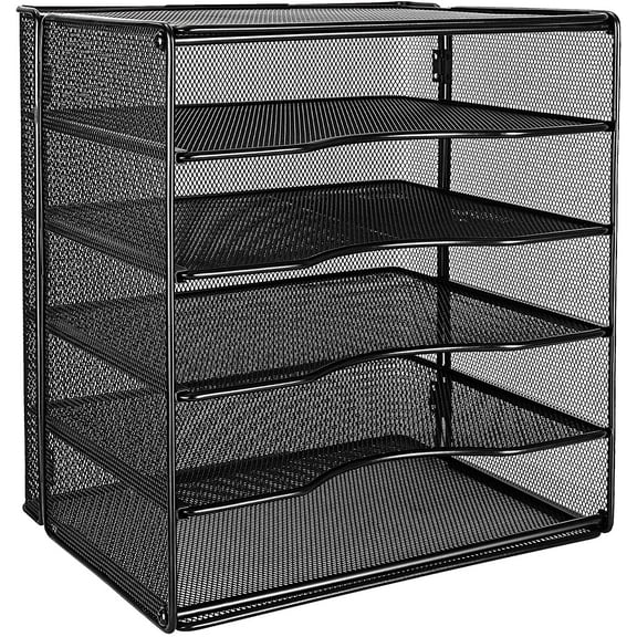 5 Slot Desk Rectangular Organizer Tray, Black, 13.6 x 9.5 x 12.8 inch