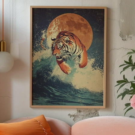 Vintage Poster, Tiger Aesthetic Wall Art, Trendy Aesthetic Room Decor, Maximalist Tiger Decor, Retro Apartment Wall Art, Vintage Tiger Decor Wall Art, Modern Wall Decor, 8x12 UNFRAMED